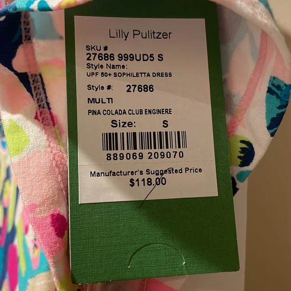 VEUC Sz Sm UPF 50+ Sophiletta Pina Colada Print Lilly Pulitzer Dress - Picture 2 of 2